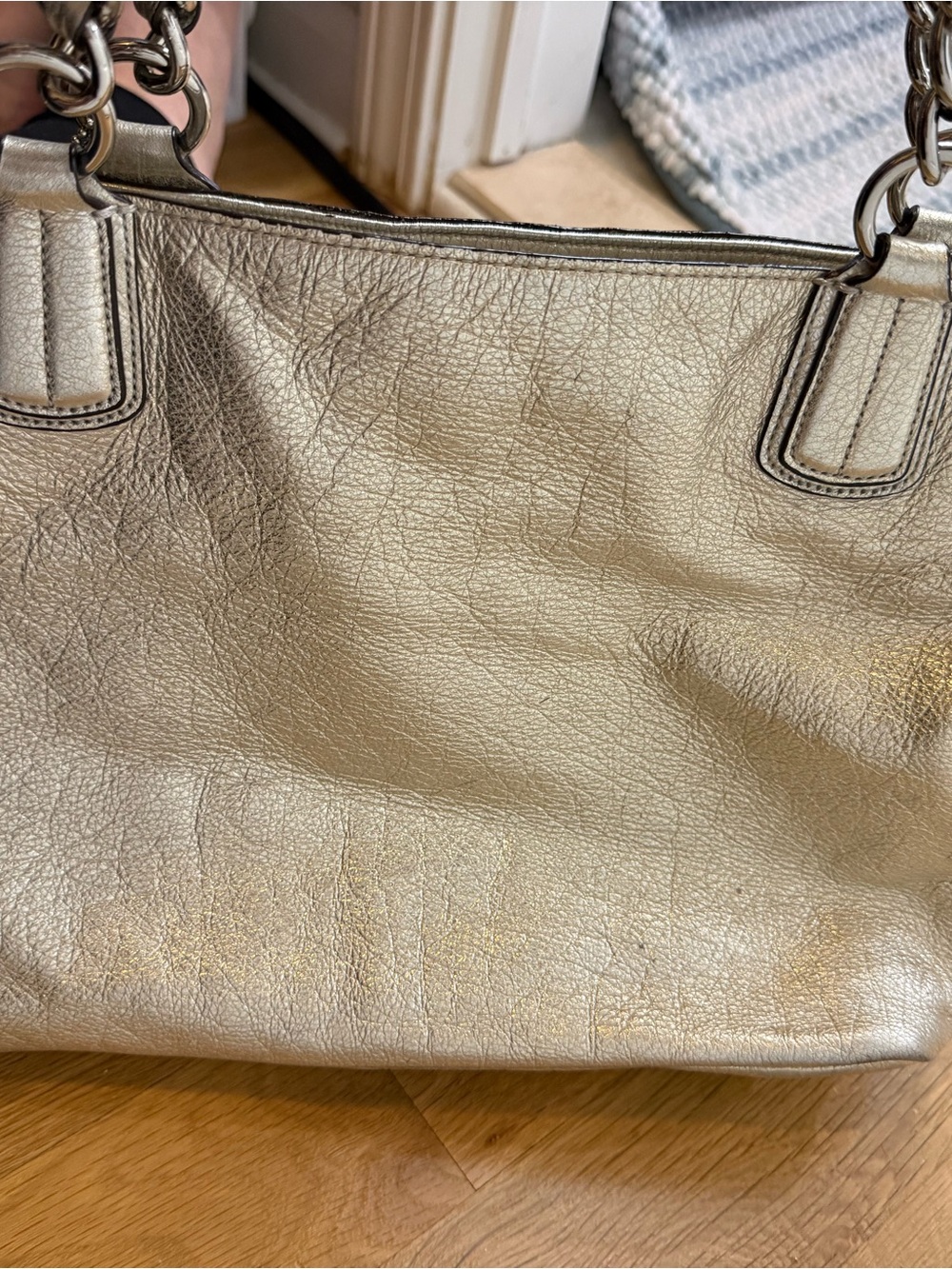 Coach Metallic Gold Leather Shoulder Tote with Chain Straps - Picture 3 of 4